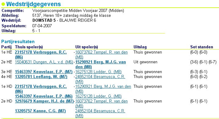 T.C.  Domstad heren 5, speeldag 1 2007