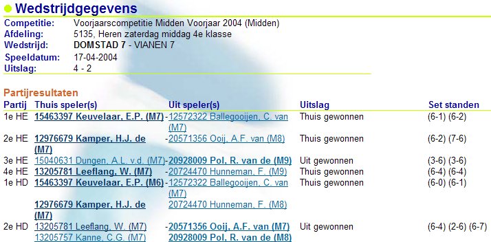 Tenniscompetitie 2004 speeldag 2 Vianen thuis